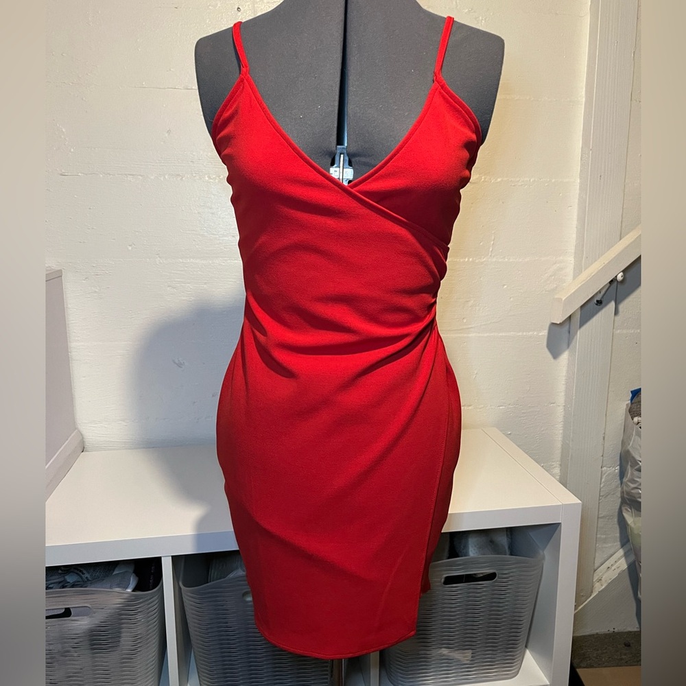 Tobi Red Bodycon Mini Dress with Plunge Neckline